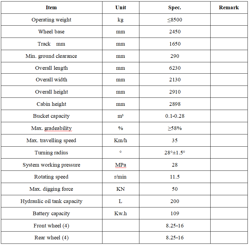 spec. of electric excavator